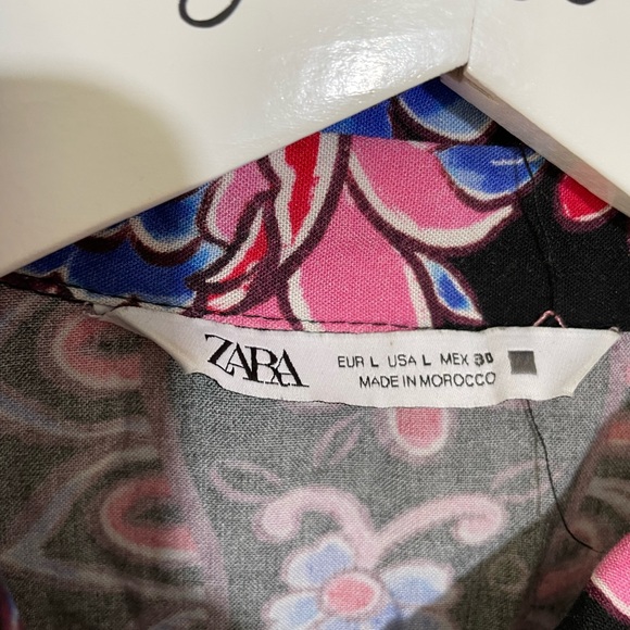 Zara Black Bold Floral Long Sleeve Smock Shirt Dress Size Large Boho Style - Picture 9 of 10